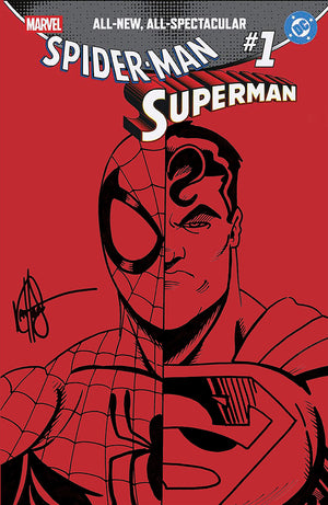 DF MARVEL/DC SPIDERMAN/SUPERMAN #1 RED BLANK VARIANT SIGNED AND REMARKED BY KEN HAESER WITH A SPIDERMAN/SUPERMAN SKETCH