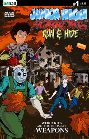 JUNIOR HIGH HORRORS RUN & HIDE #1 (ONE SHOT) CVR A ERIC KENT WEAPONS SPOOF BAGGED WITH TRADING CARD