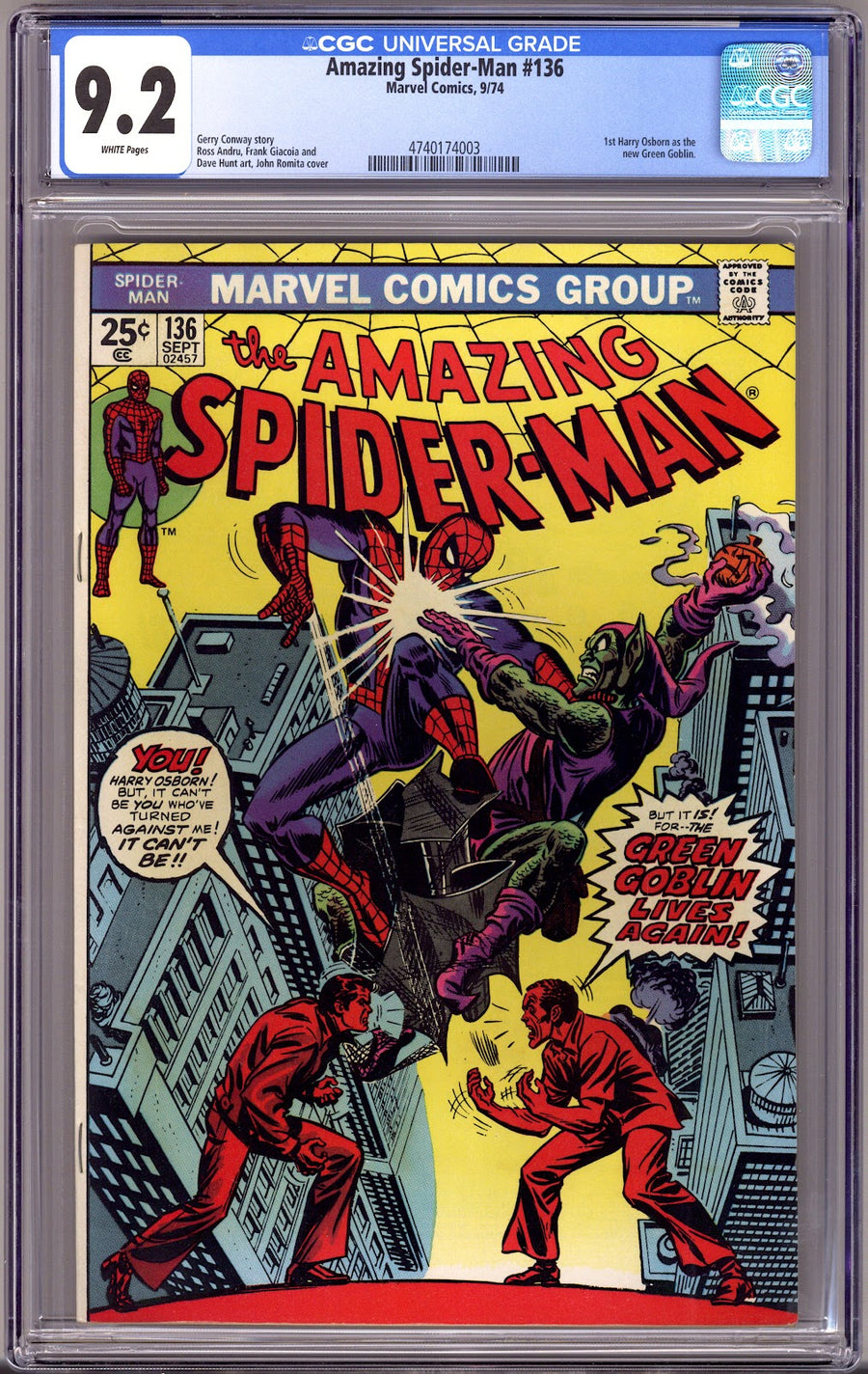 The Amazing Spider-Man Vol 1 136 CGC 9.2 (NM-)   (1974)