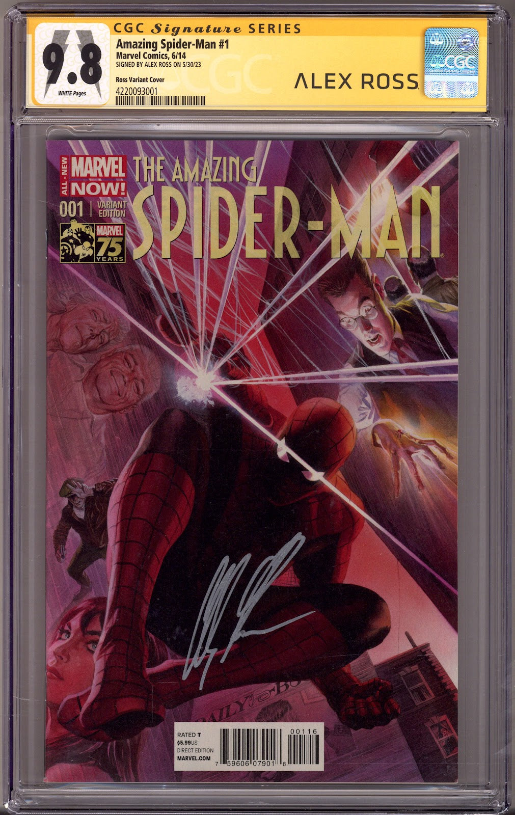 The Amazing Spider-Man Vol 3 1 CGC 9.8 (NM/M) (2014) Ross Incentive Variant Signed x1 Cover Alex Ross 