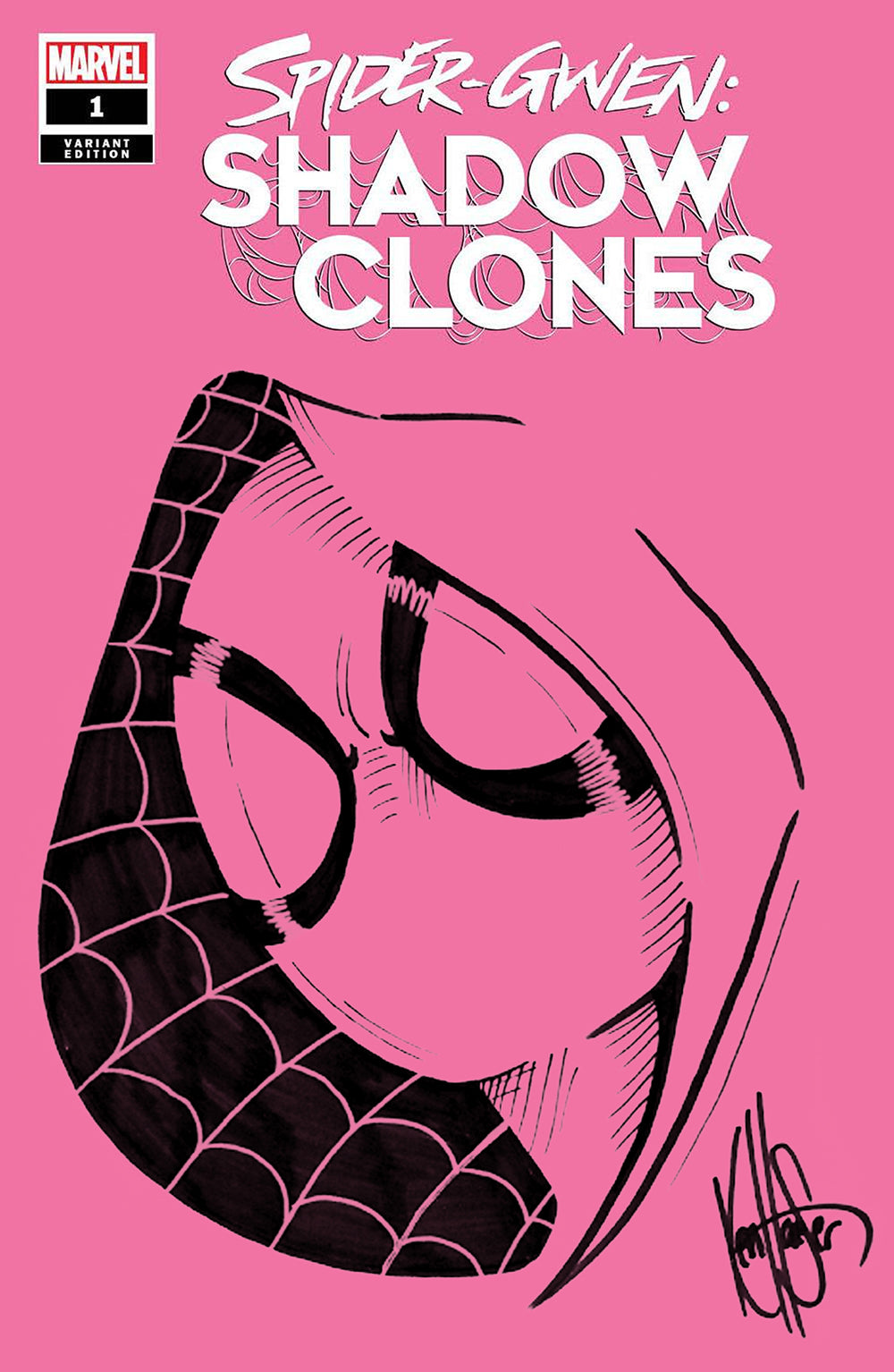 DF SPIDERGWEN SHADOWCLONES #1 PINK BLANK VARIANT WITH A SPIDERGWEN SKETCH BY KEN HAESER ALLOCATIONS MAY OCCUR.