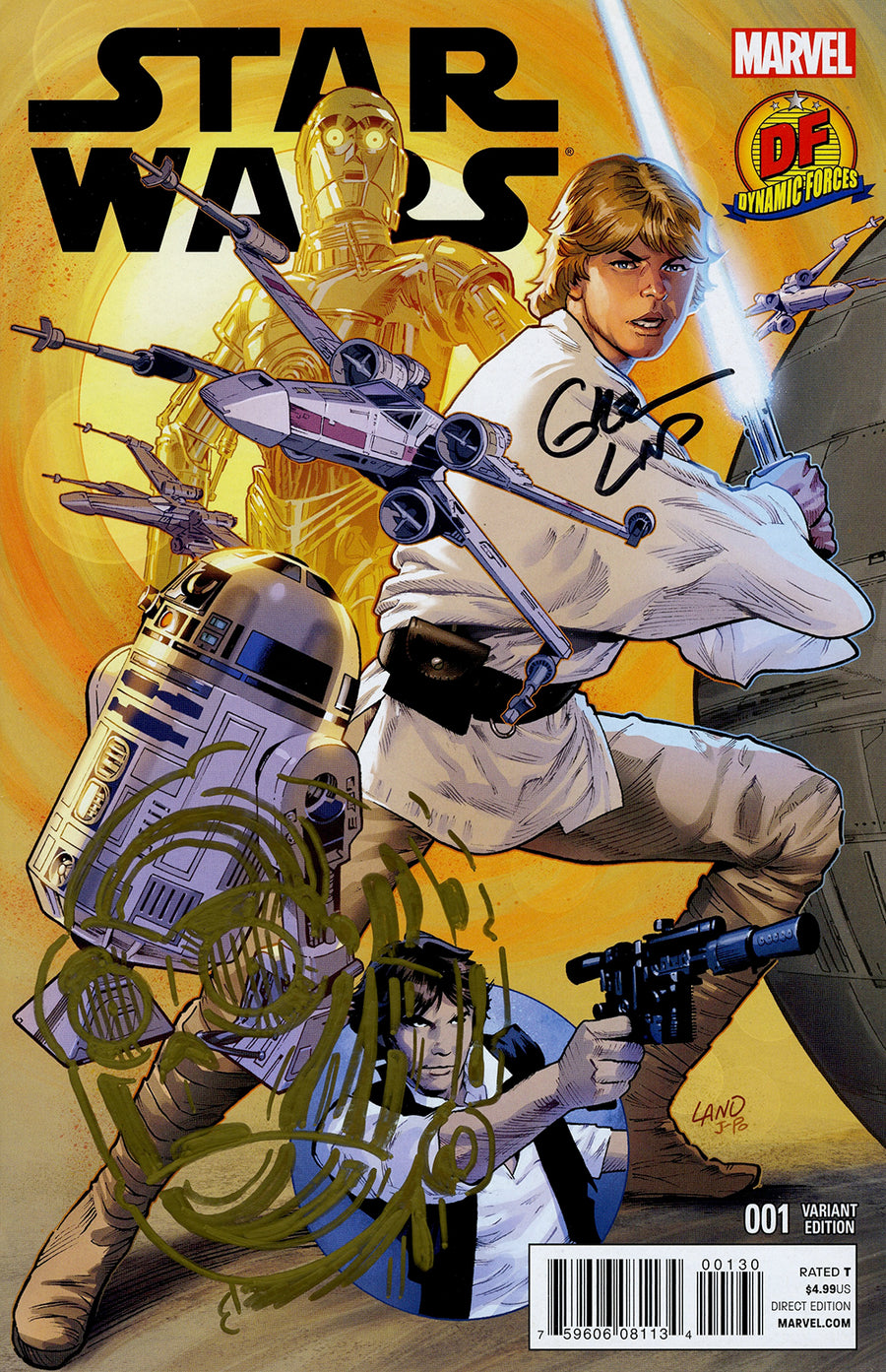 DF STAR WARS #1 DF VARIANT SIGNED BY GREG LAND AND REMARKED BY KEN HAESER WITH A GOLDEN C3PO HEAD SKETCH ALLOCATIONS MAY OCCUR.
