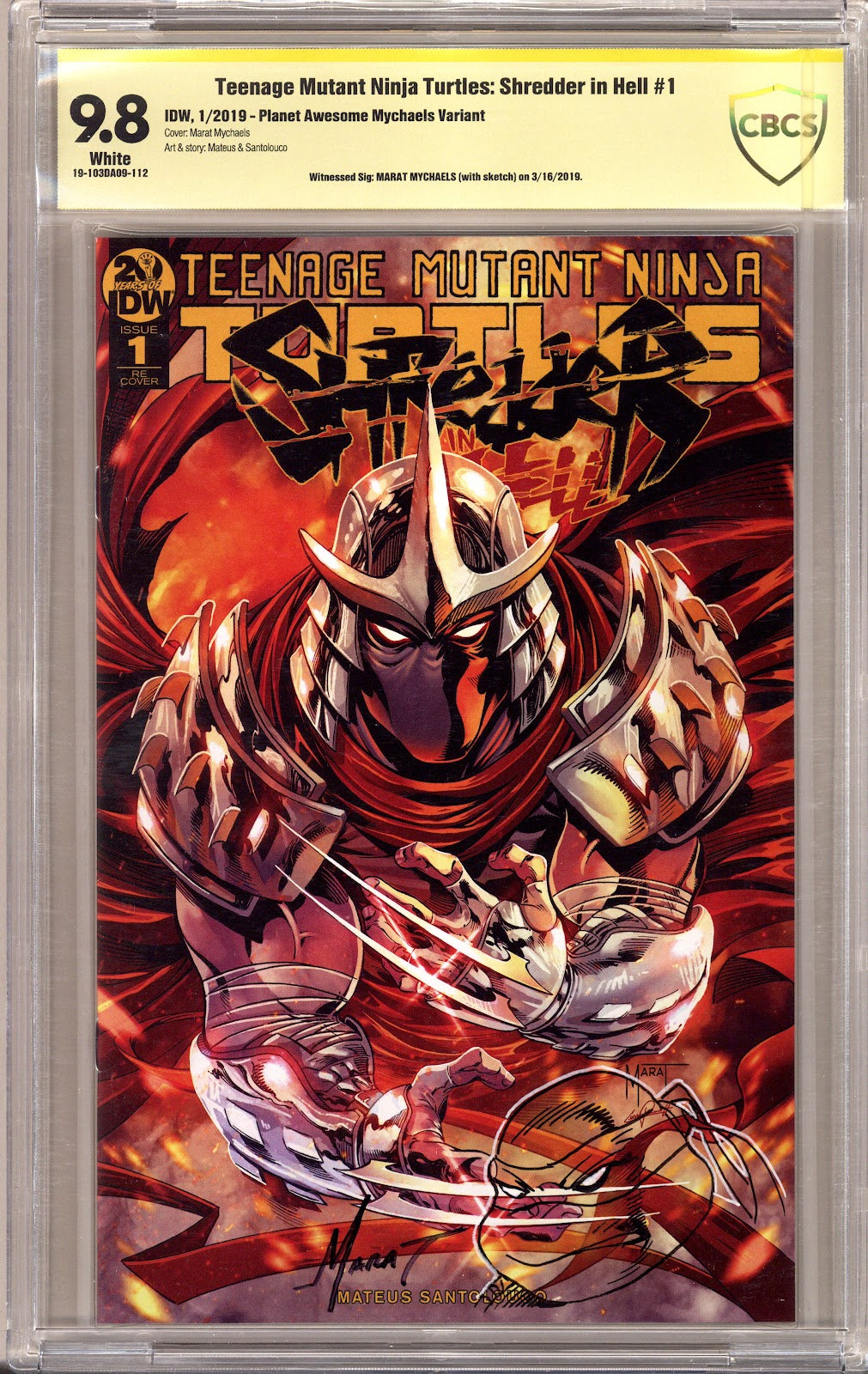 Teenage Mutant Ninja Turtles: Shredder in Hell 1 CBCS 9.8 (NM/M) (2019) Mychaels Exclusive Variant Signed x1 Cover Marat Mychaels 
