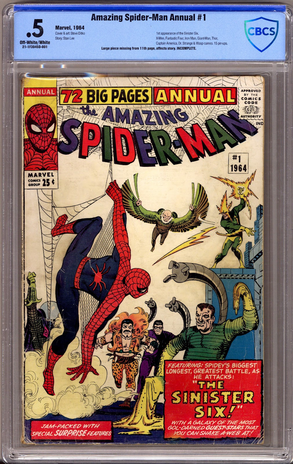 The Amazing Spider-Man Annual Vol 1 1 CBCS 0.5 (PR) Incomplete  (1964)