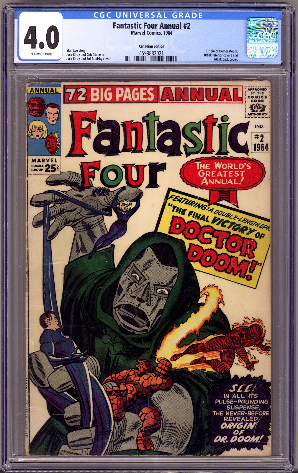 Fantastic Four Annual Vol 1 2 CGC 4.0 (VG) (1964) Canadian Edition 
