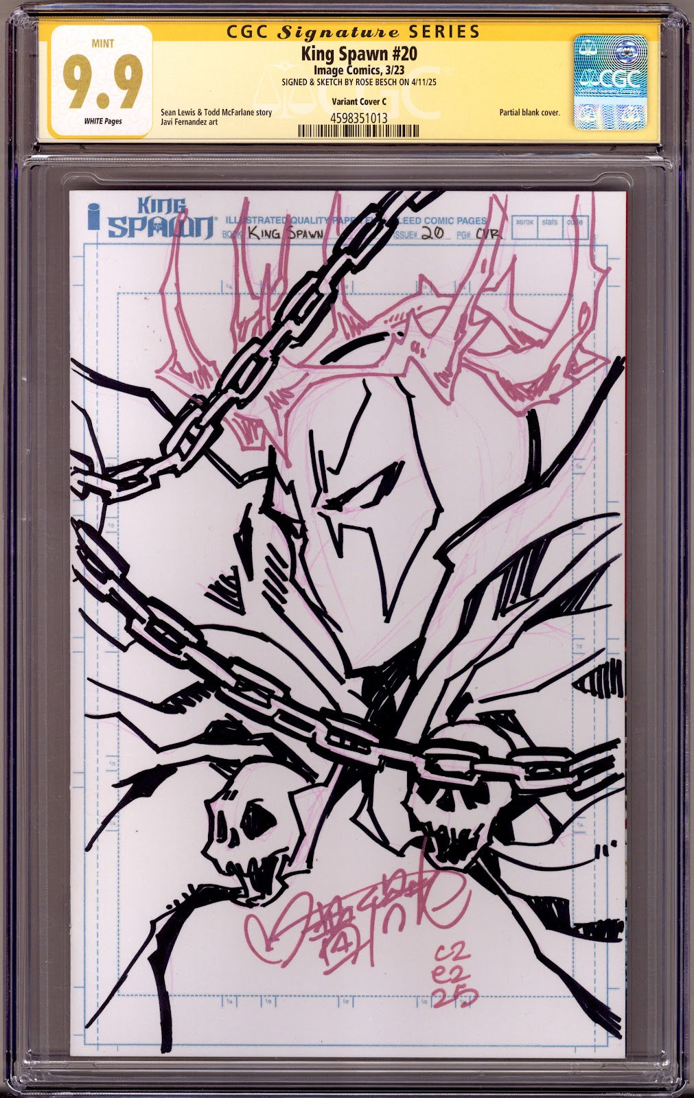 King Spawn   20 CGC 9.9 (MINT)   (2023) Blank  Variant  Signed / Remarked x1 Cover Rose Besch 