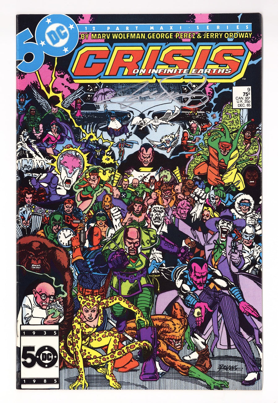Crisis on Infinite Earths   9  VF+ (8.5)   (1985)     Signed x Cover George Perez 