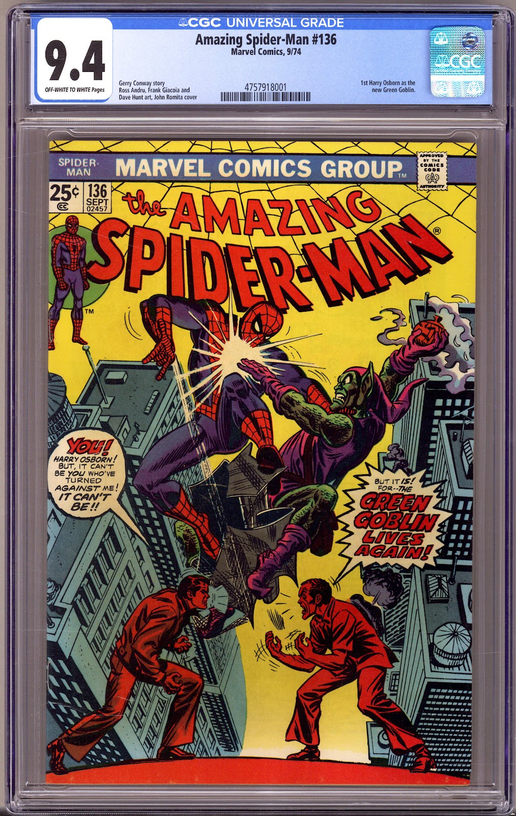 The Amazing Spider-Man Vol 1 136 CGC 9.4 (NM)   (1974)     