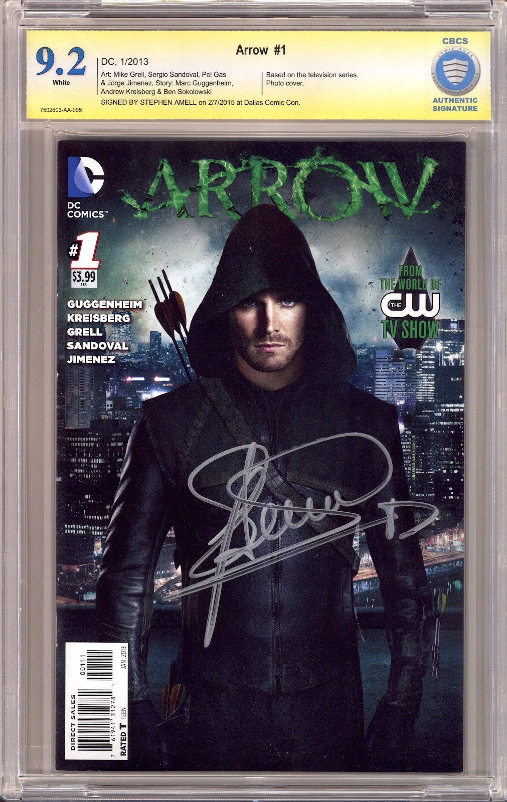 Arrow 1 CBCS 9.2 (NM-) (2013) Signed x1 Cover Stephen Amell 