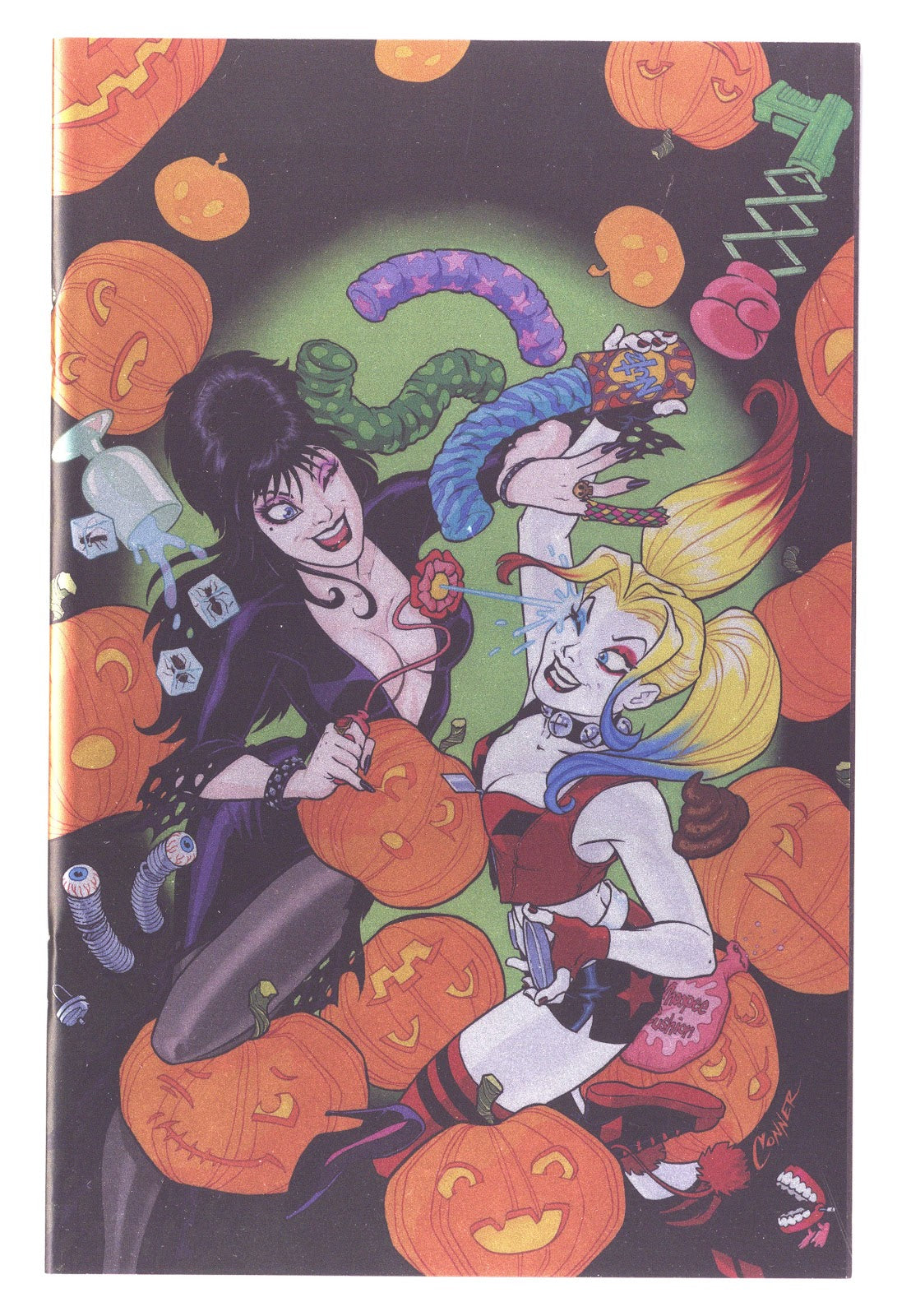 Harley Quinn x Elvira 1 NM- (9.2) (2025) Conner Foil Virgin Variant 