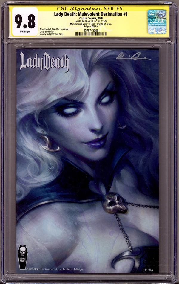 Lady Death: Malevolent Decimation 1 CGC 9.8 (NM/M) 141/600 (2020) Artgerm Exclusive Variant Signed x1 Cover Brian Pulido