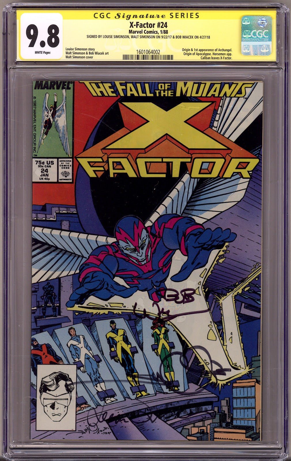X-Factor Vol 1 24 CGC 9.8 (NM/M) (1988) Signed x3 Cover Walt & Louise Simonson, Bob Wiacek 