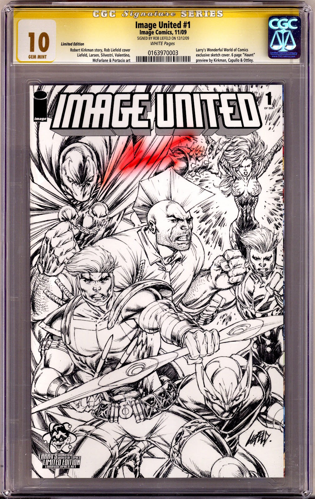 Image United 1 CGC 10 (GEM) Signature Smudged (2009) Liefeld B&W Exclusive Variant Signed x1 Cover Rob Liefeld 