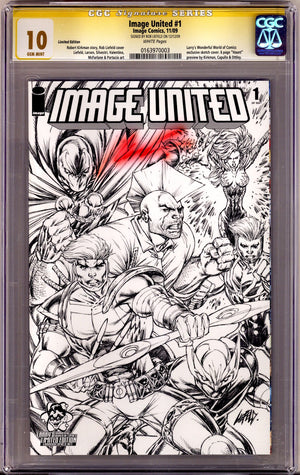 Image United 1 CGC 10 (GEM) Signature Smudged (2009) Liefeld B&W Exclusive Variant Signed x1 Cover Rob Liefeld