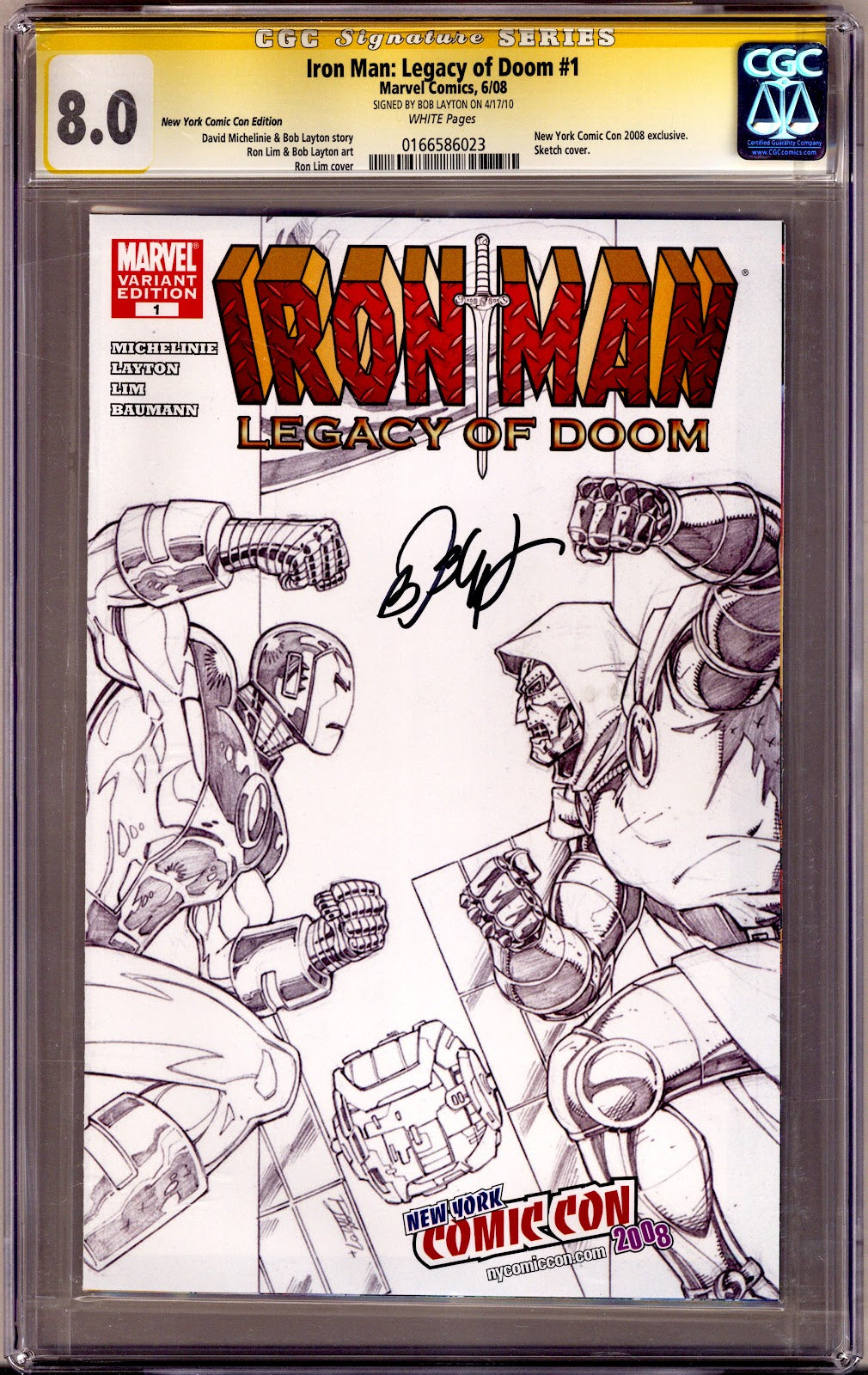Iron Man: Legacy of Doom 1 CGC 8.0 (VF) (2008) Lim Sketch Exclusive Variant Signed x1 Cover Bob Layton 