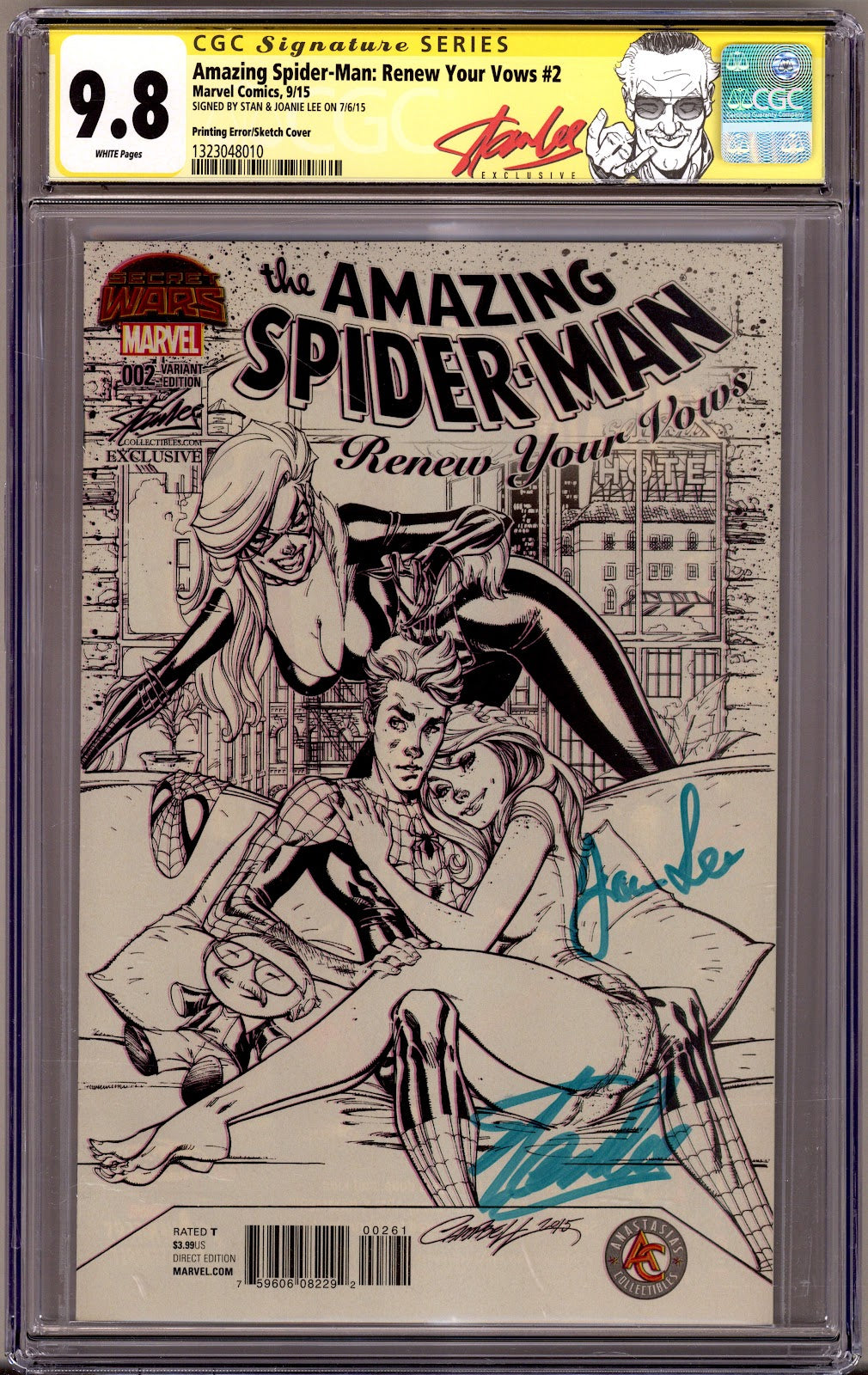 Amazing Spider-Man: Renew Your Vows Vol 1 2 CGC 9.8 (NM/M) (2015) Campbell Sketch Error Exclusive Variant Signed x2 Cover Stan & Joanie Lee 