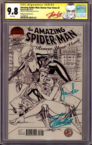 Amazing Spider-Man: Renew Your Vows Vol 1 2 CGC 9.8 (NM/M) (2015) Campbell Sketch Error Exclusive Variant Signed x2 Cover Stan & Joanie Lee