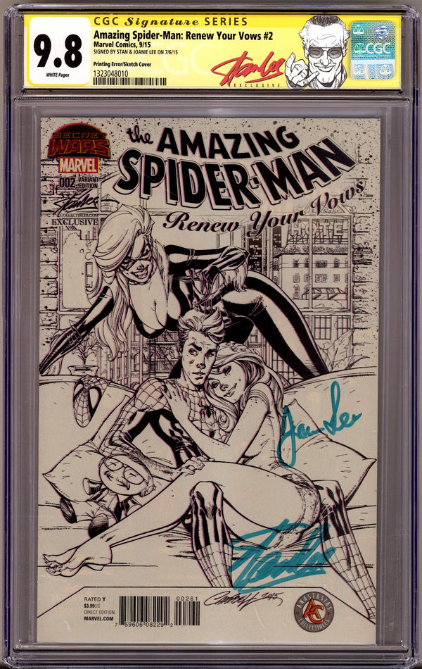 Amazing Spider-Man: Renew Your Vows Vol 1 2 CGC 9.8 (NM/M) (2015) Campbell Sketch Error Exclusive Variant Signed x2 Cover Stan & Joanie Lee