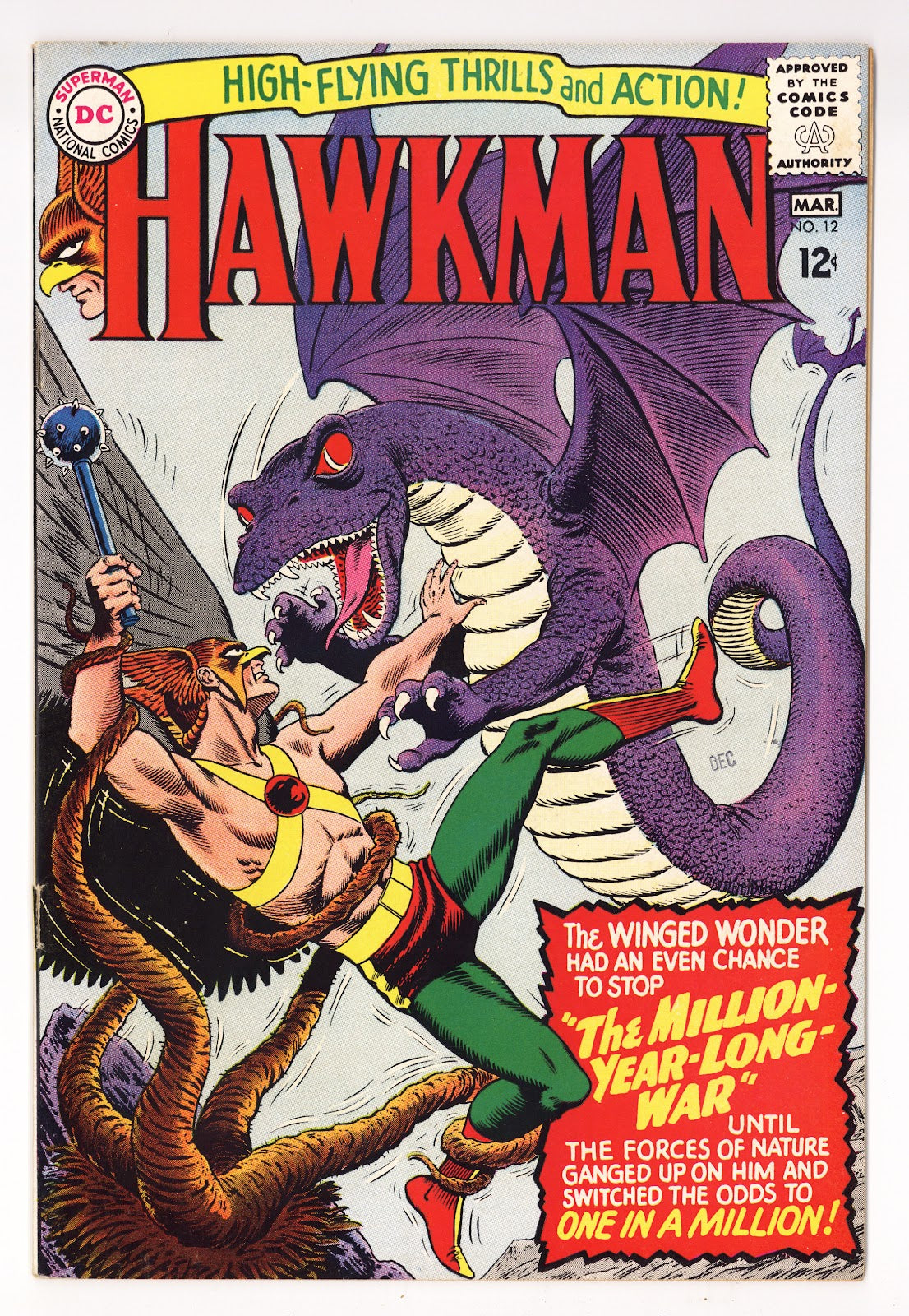 Hawkman Vol 1 12 VF- (7.5) Apparent, Bottom Staple Detached (1966)  