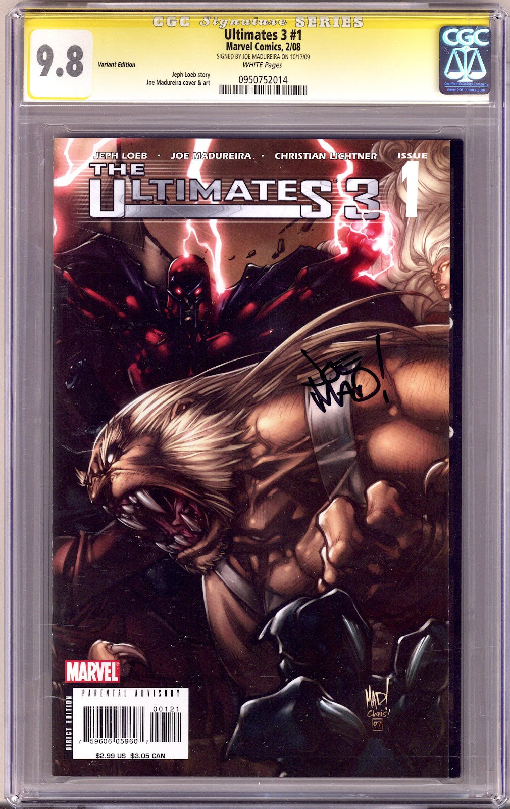 Ultimates 3 1 CGC 9.8 (NM/M) (2008) Madureira Variant Signed x1 Cover Joe Madureira 