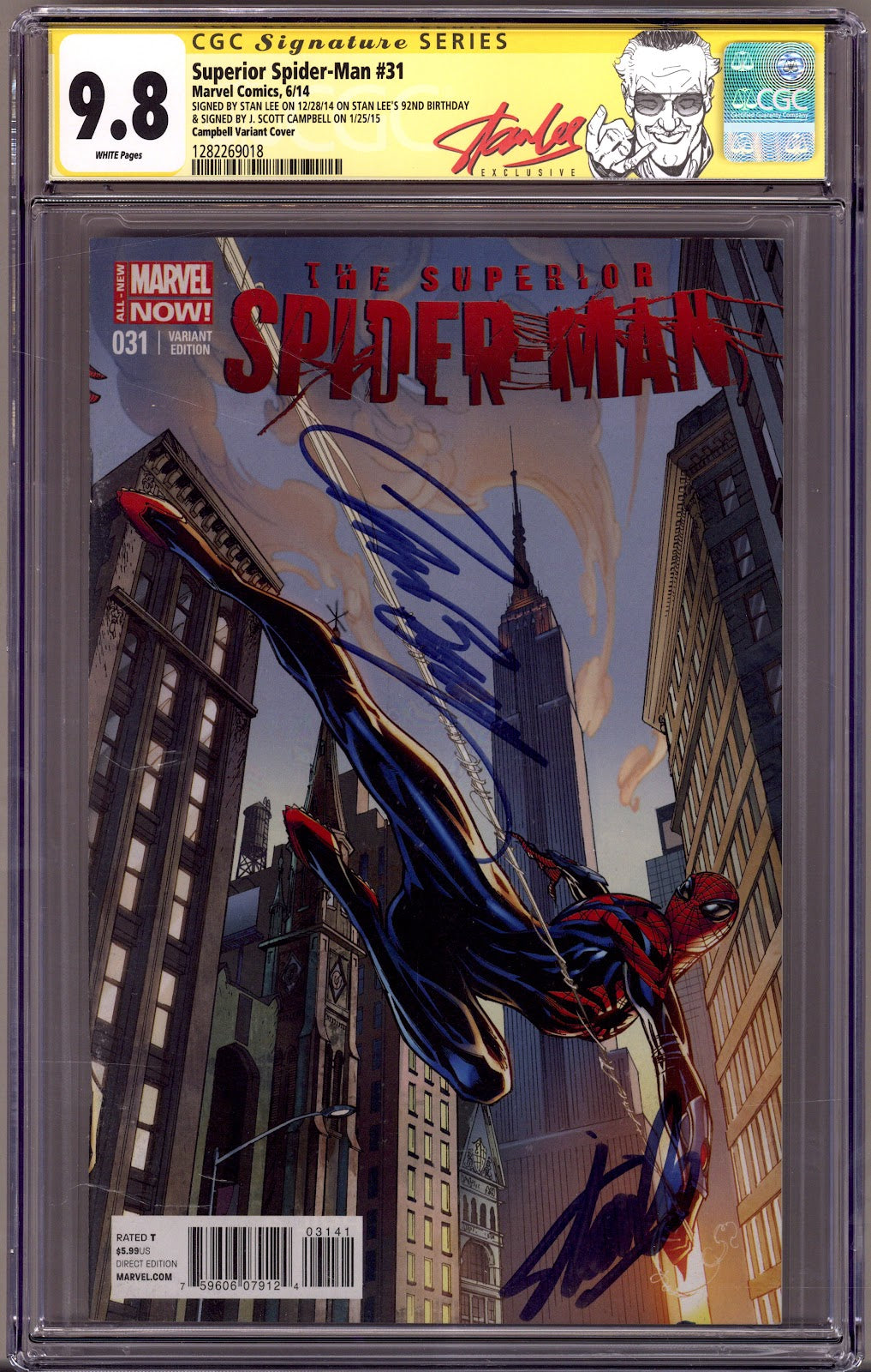 Superior Spider-Man Vol 1 31 CGC 9.8 (NM/M)   (2014) Campbell   Variant  Signed x2 Cover Stan Lee & J. Scott Campbell 