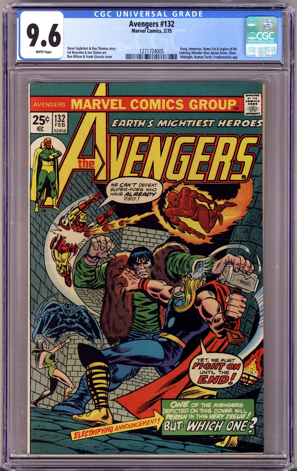 The Avengers Vol 1 132 CGC 9.6 (NM+) (1975) 