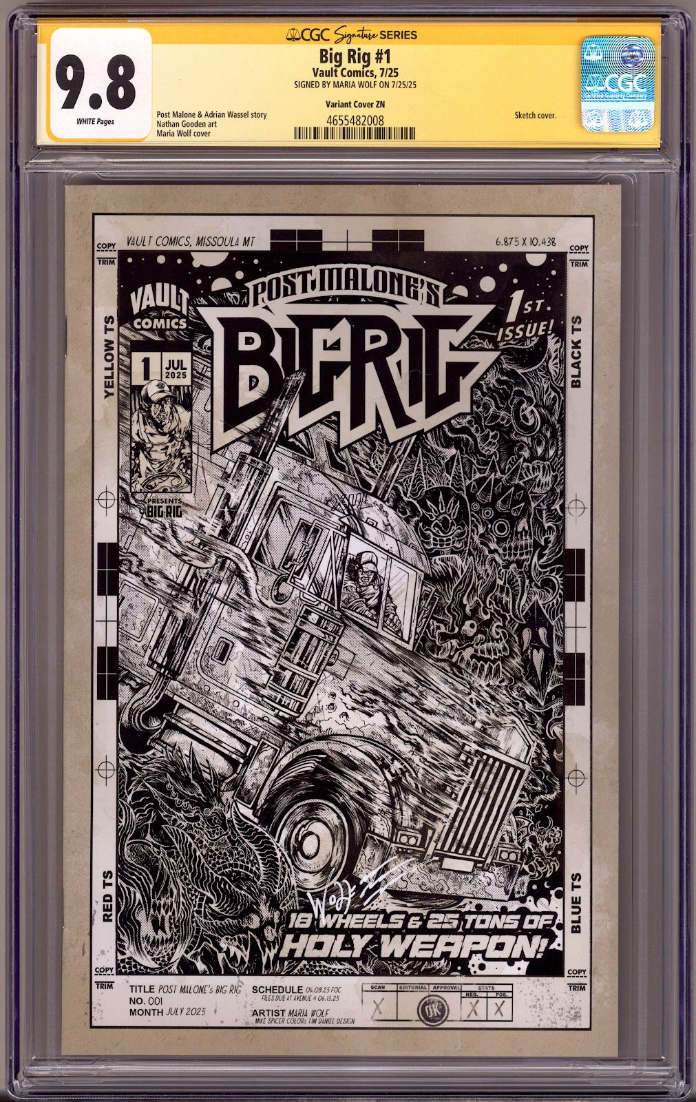 Big Rig 1 CGC 9.8 (NM/M) (2025) Wolf Sketch Incentive Variant Signed x1 Cover Maria Wolf 