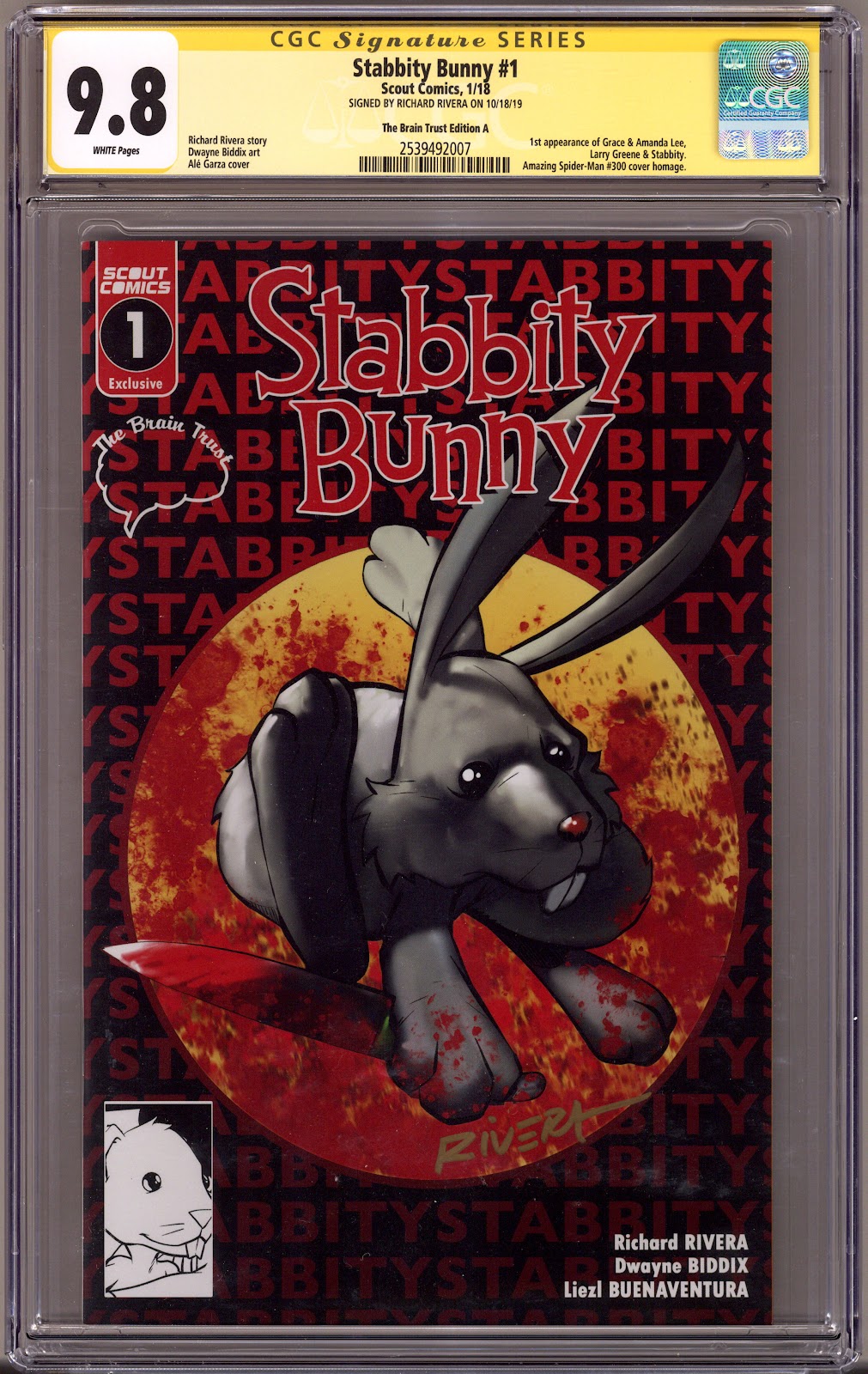 Stabbity Bunny 1 CGC 9.8 (NM/M) (2018) Garza Homage Exclusive Variant Signed x1 Cover Richard Rivera 