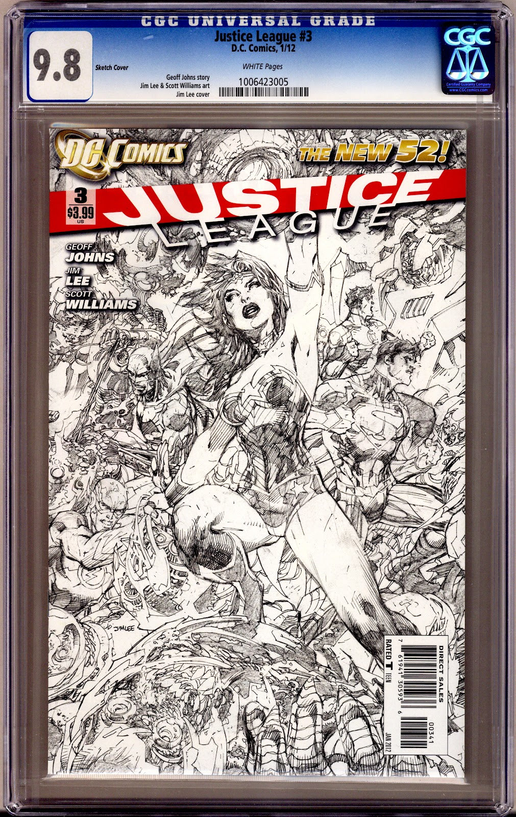 Justice League Vol 1 3 CGC 9.8 (NM/M) (2012) Lee Sketch Incentive Variant 