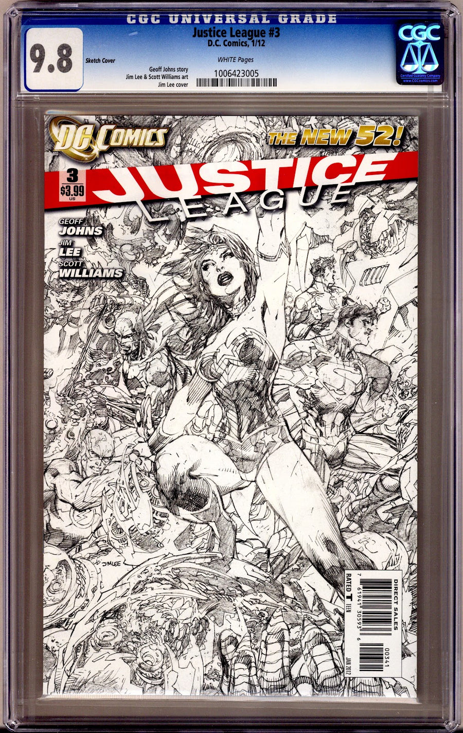 Justice League Vol 1 3 CGC 9.8 (NM/M) (2012) Lee Sketch Incentive Variant 