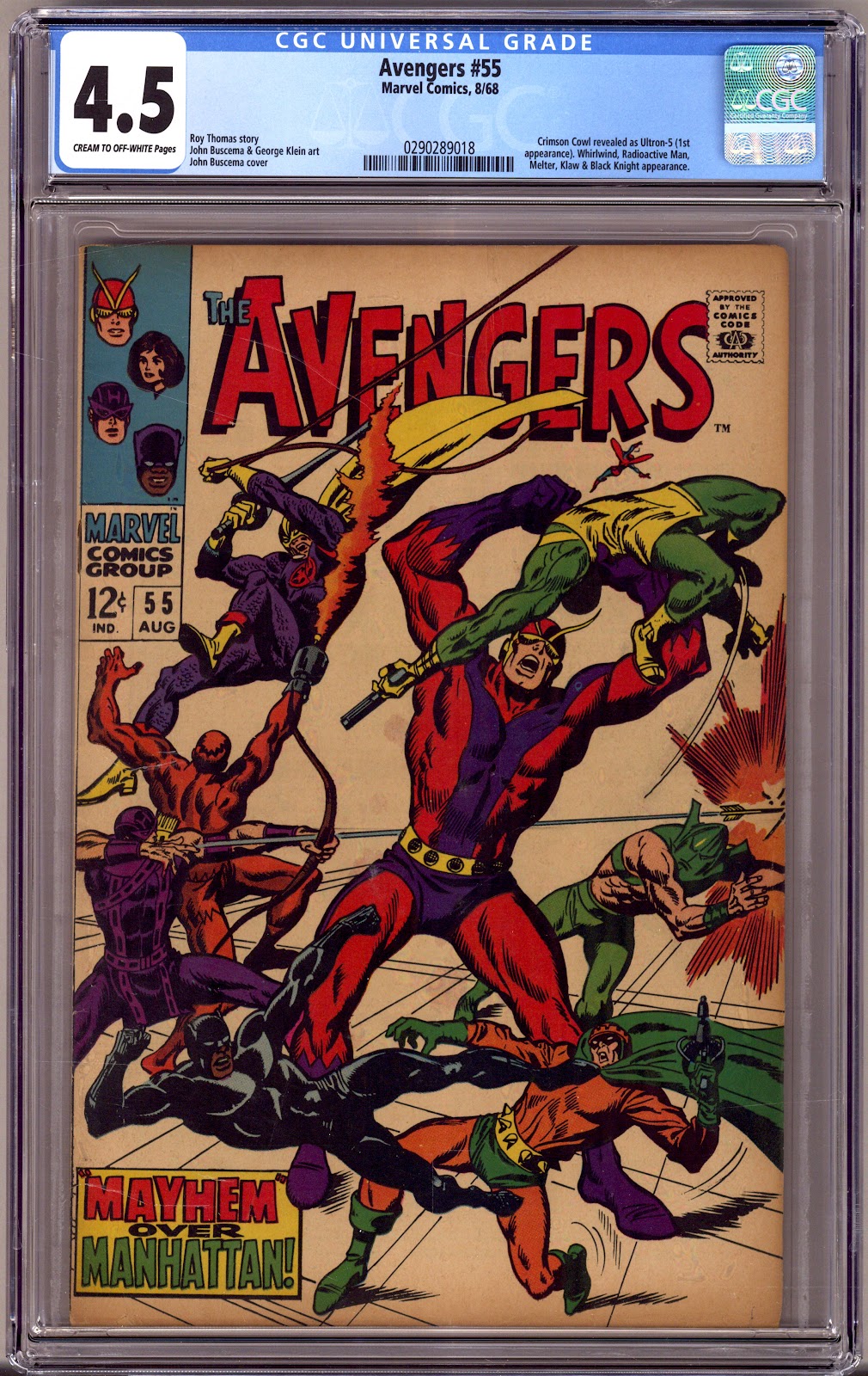 The Avengers Vol 1 55 CGC 4.5 (VG+) (1968) 