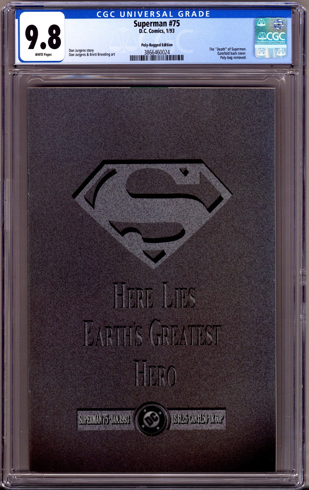 Superman Vol 2 75 CGC 9.8 (NM/M)   (1993)   Memorial Edition  
