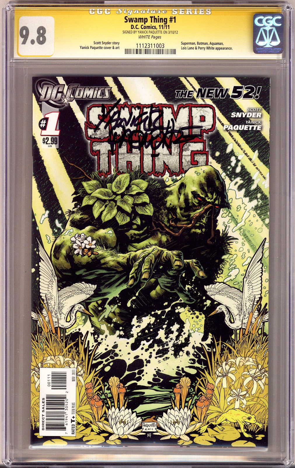 Swamp Thing Vol 5 1 CGC 9.8 (NM/M) (2011) Signed x1 Cover Yanick Paquette 