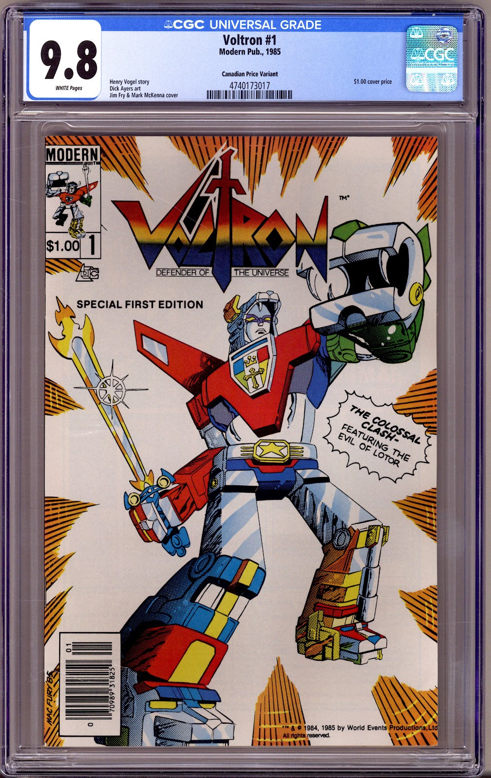 Voltron 1 CGC 9.8 (NM/M) (1985) Canadian Price Variant 