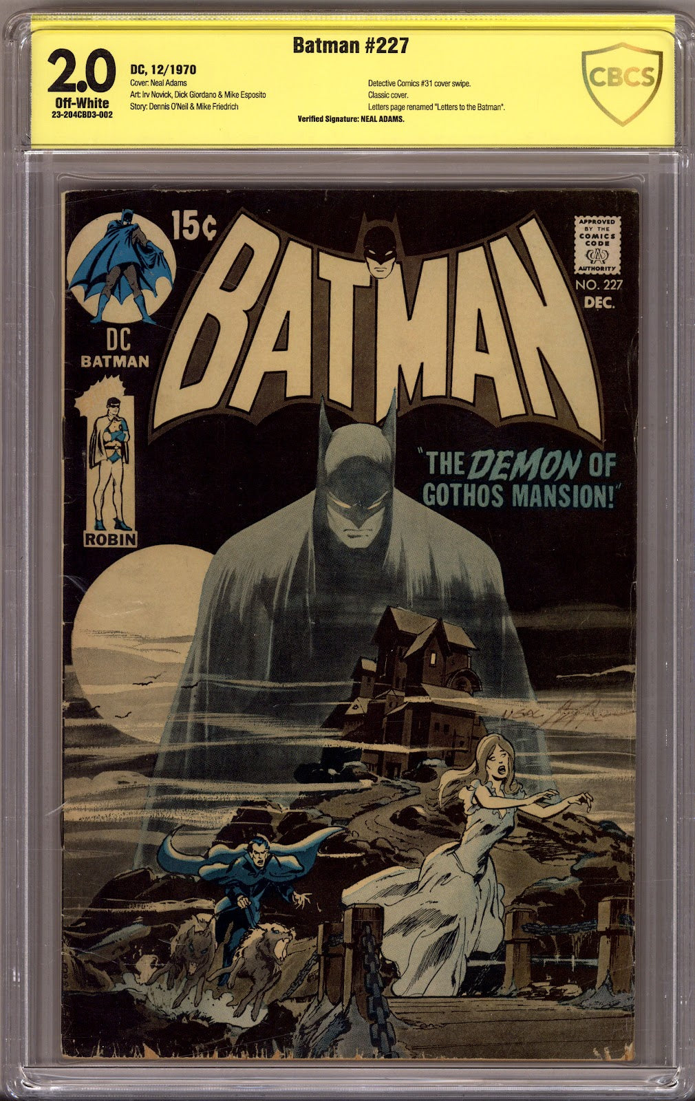 Batman Vol 1 227 CBCS 2.0 (GD) (1970) Signed x1 Cover Neal Adams 
