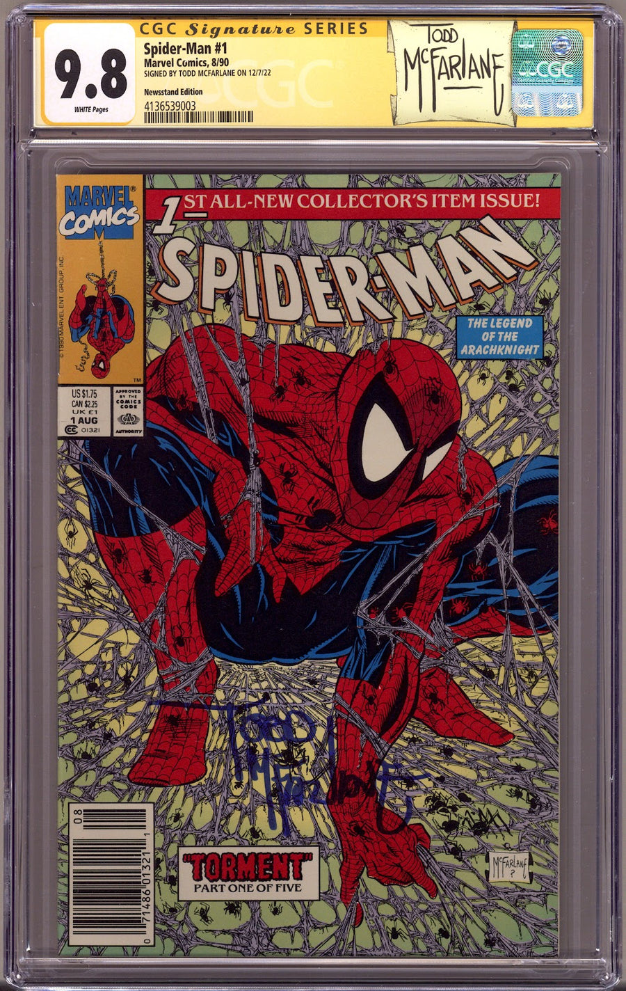 Spider-Man Vol 1 1 CGC 9.8 (NM/M)   (1990)   Newsstand  Signed x1 Cover Todd McFarlane 