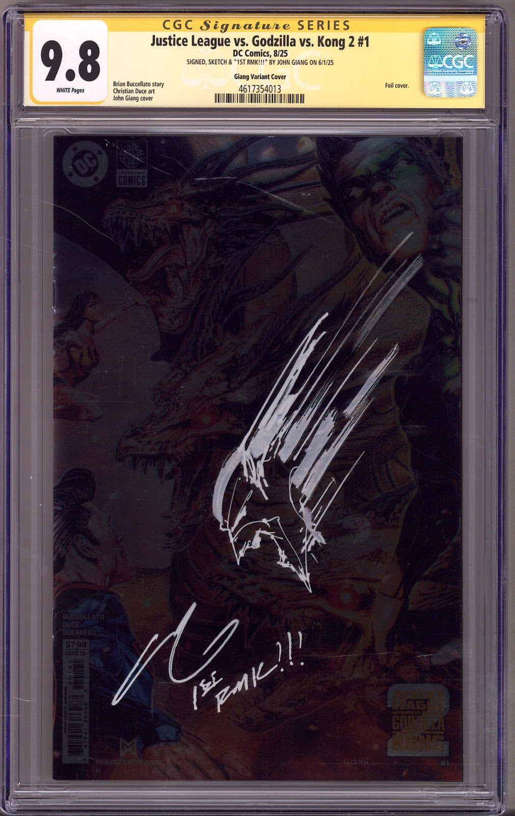 Justice League vs. Godzilla vs. Kong 2 1 CGC 9.8 (NM/M) (2025) Giang Foil Variant Signed / Remarked x1 Cover John Giang 