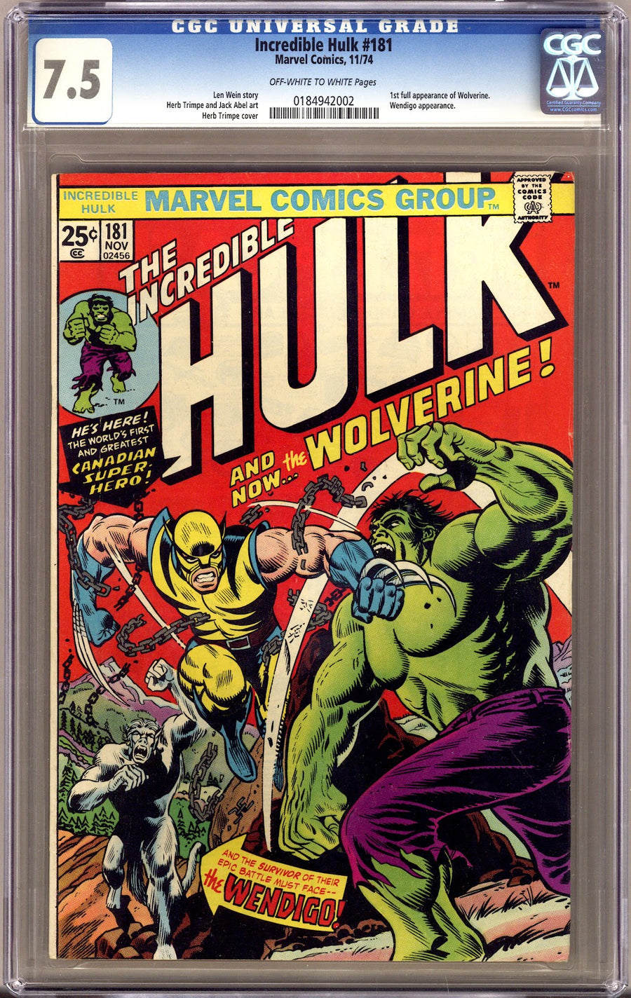The Incredible Hulk Vol 1 181 CGC 7.5 (VF-)   (1974)
