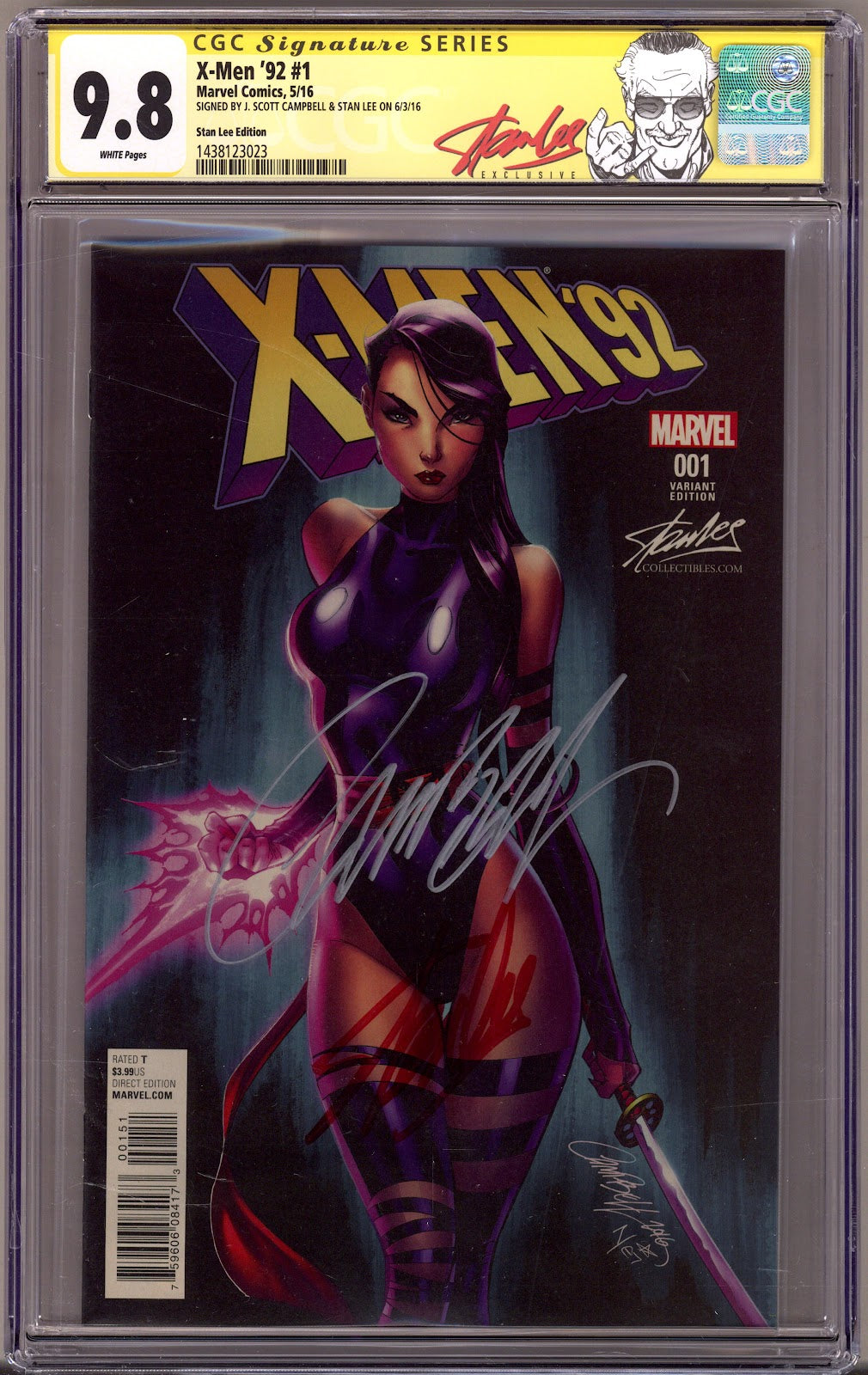 X-Men '92 Vol 2 1 CGC 9.8 (NM/M) (2016) Campbell Exclusive Variant Signed x2 Cover Stan Lee & J. Scott Campbell 
