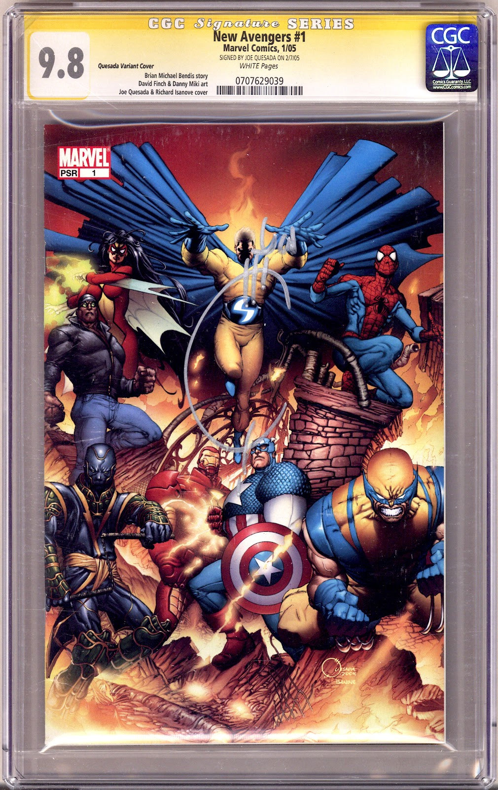 New Avengers Vol 1 1 CGC 9.8 (NM/M) (2005) Quesada Variant Signed x1 Cover Joe Quesada 