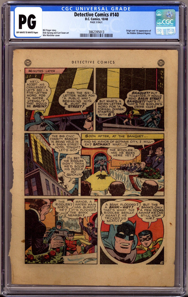 Detective Comics Vol 1 140 CGC PG Page 3 Only  (1948)
