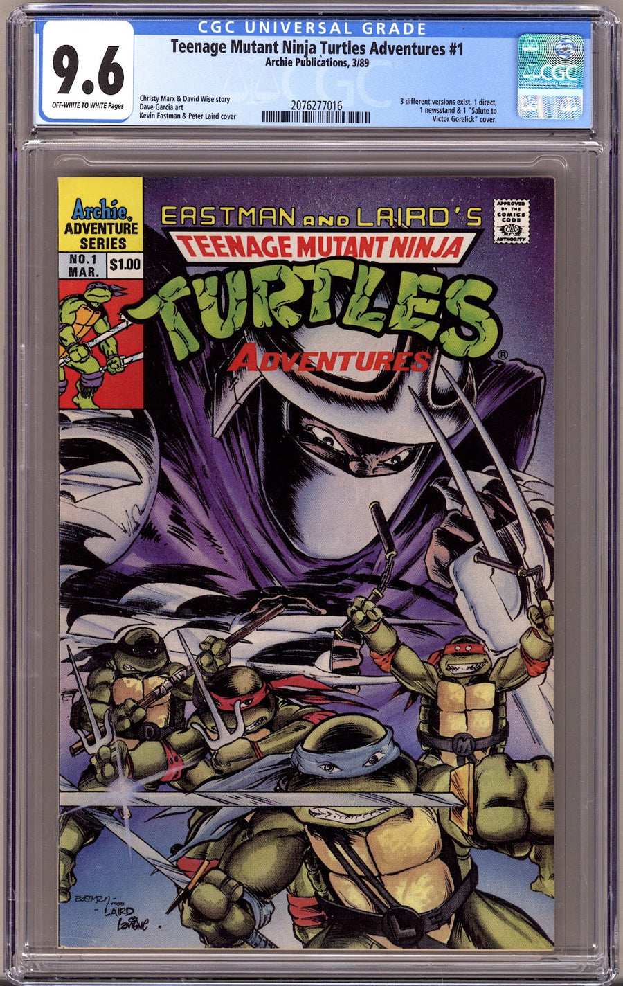 Teenage Mutant Ninja Turtles Adventures Vol 2 1 CGC 9.6 (NM+) OW/White Pages  (1989)