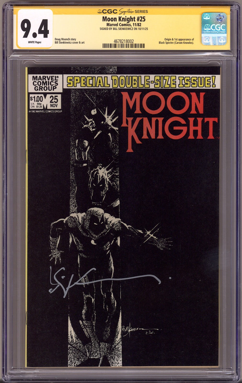 Moon Knight Vol 1 25 CGC 9.4 (NM)   (1982)     Signed x1 Cover Bill Sienkiewicz