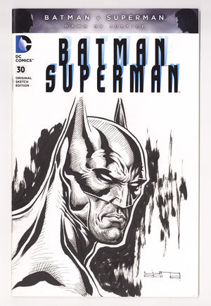 Batman / Superman Vol 1 30 VF+ (8.5) (2016) Original Sketch Edition Signed / Remarked x1 Cover Liam Sharp