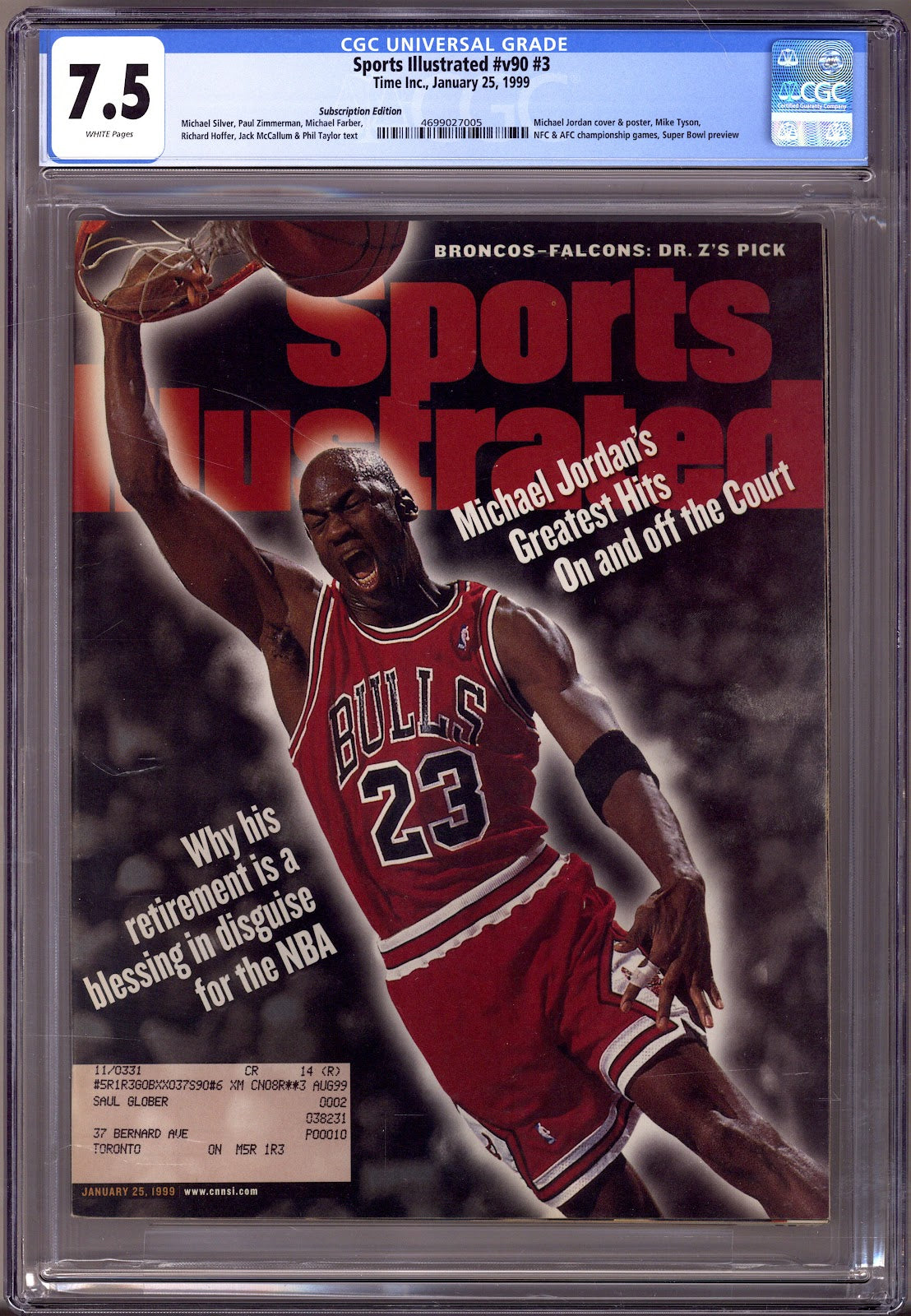 Sports Illustrated Vol 90 3 CGC 7.5 (VF-)   (1999)   Subscription Edition   