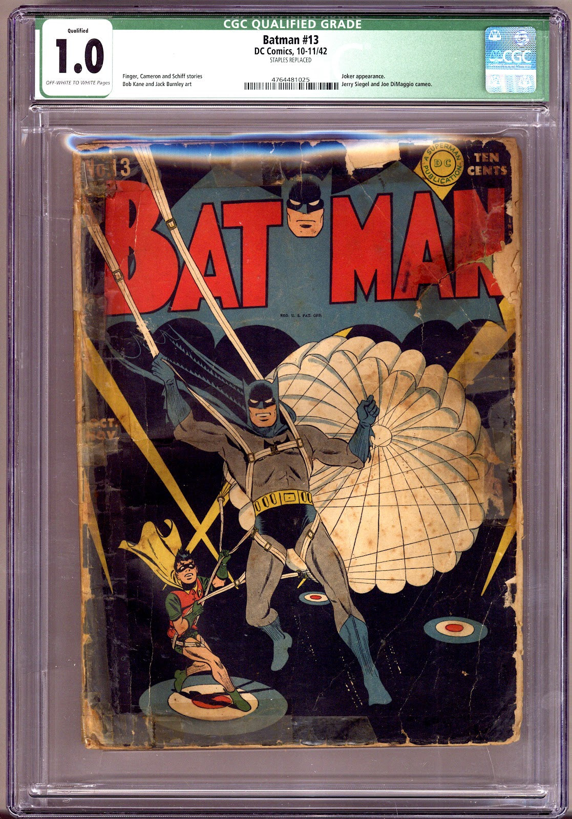 Batman Vol 1 13 CGC 1.0 (FR) Qualified, Staples Replaced  (1942)
