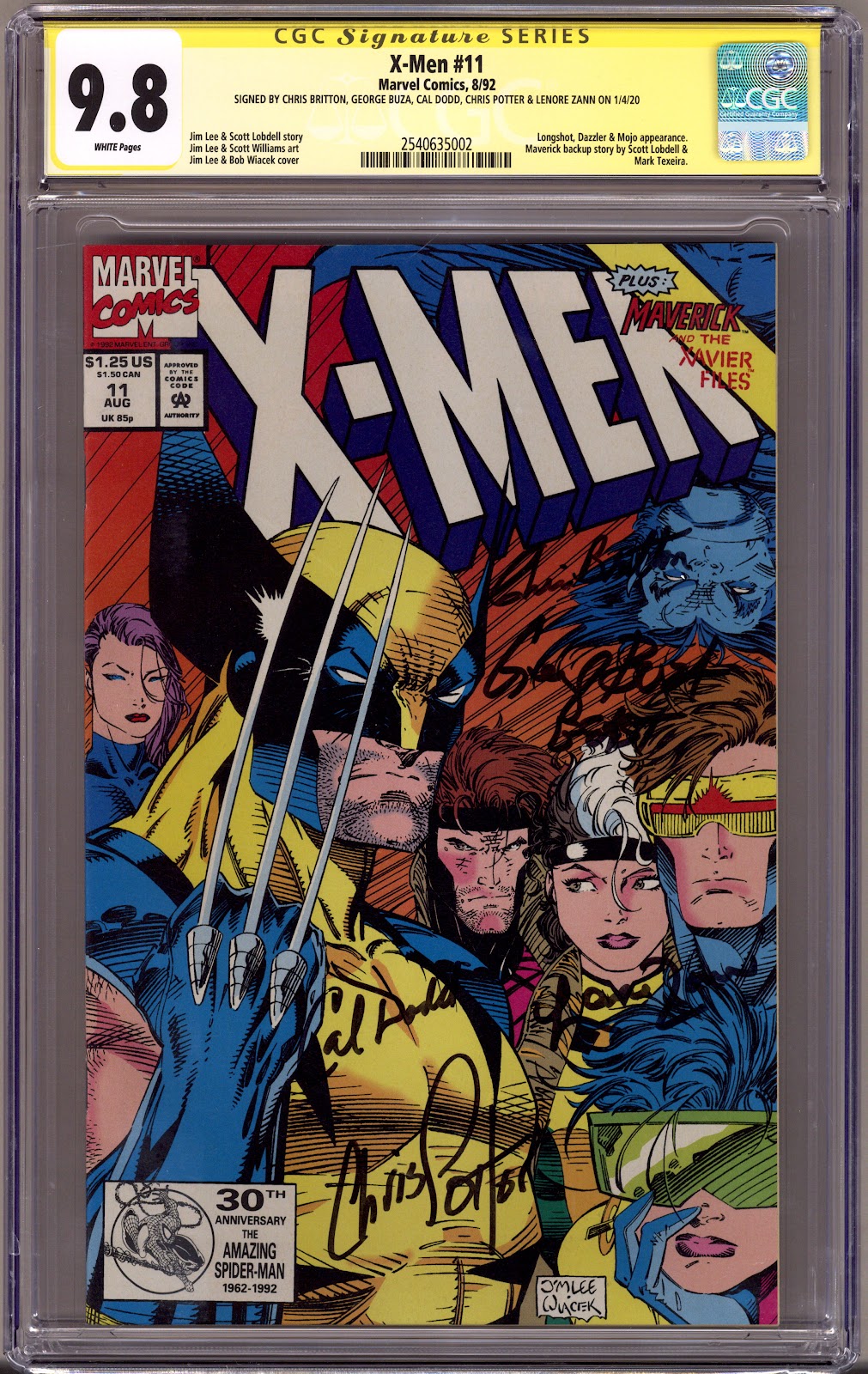 X-Men Vol 1 11 CGC 9.8 (NM/M)   (1992)     Signed x5 Cover Britton, Buza, Dodd, Potter & Zann 