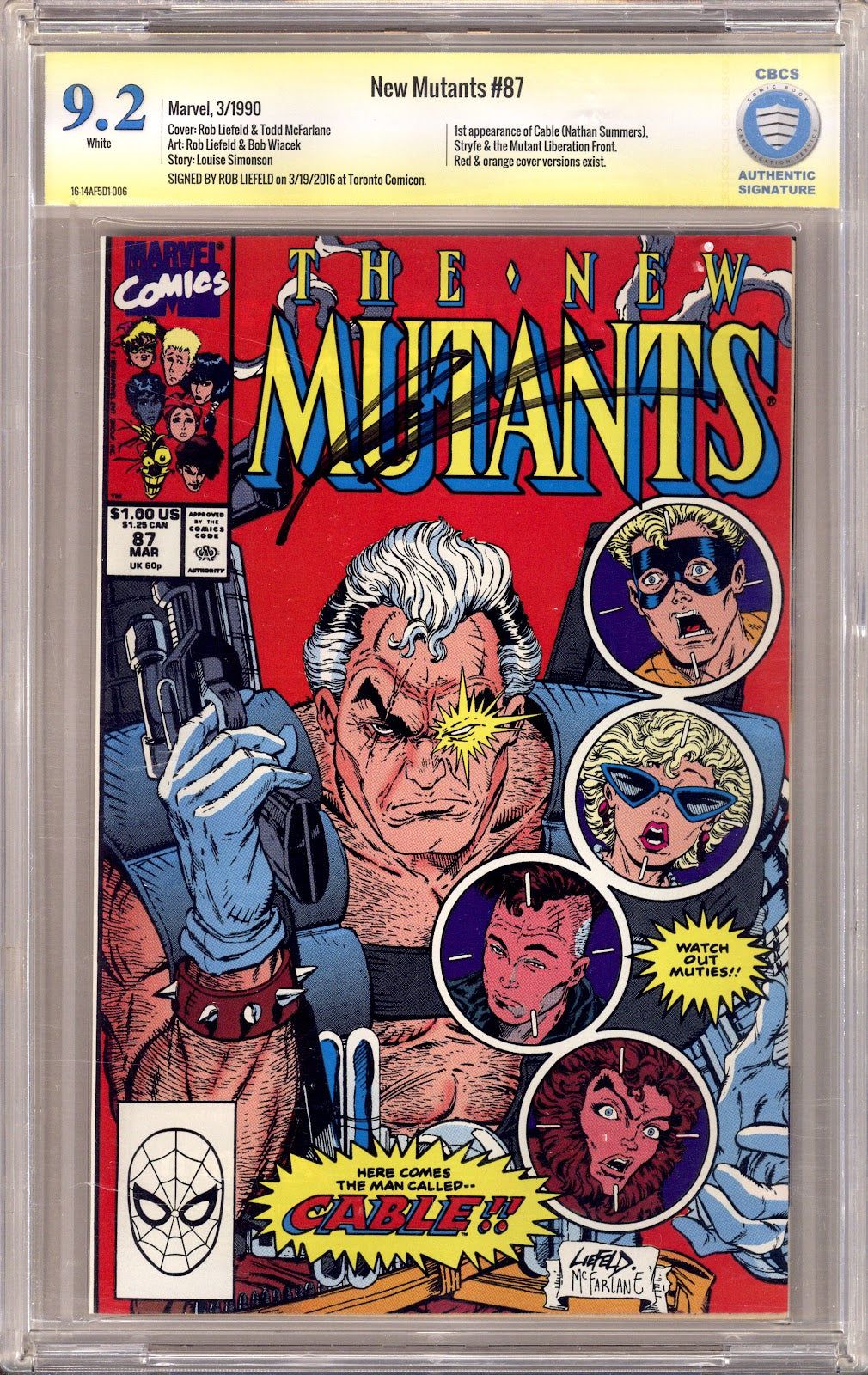 The New Mutants Vol 1 87 CBCS 9.2 (NM-) (1990) Signed x1 Cover Rob Liefeld 