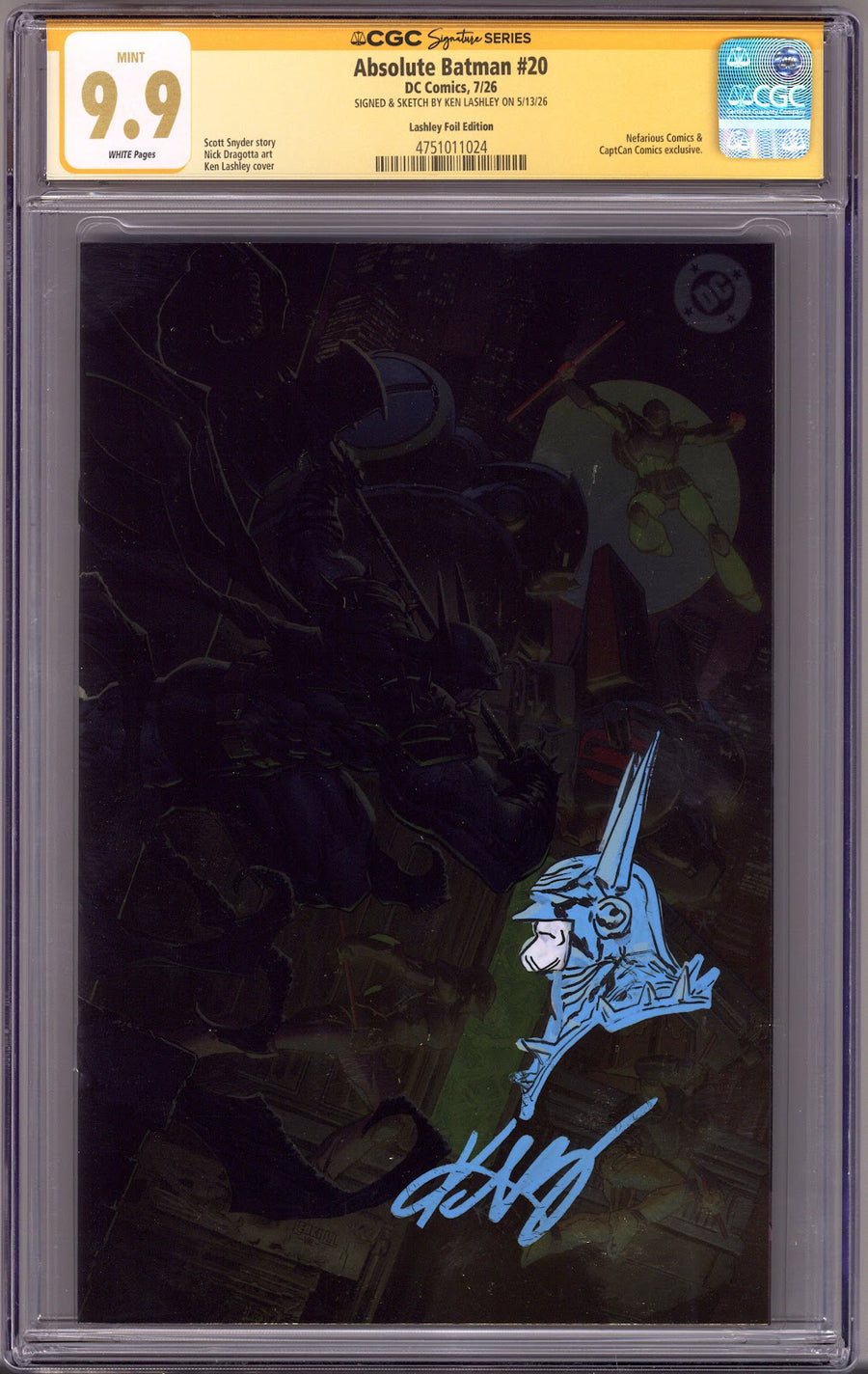 Absolute Batman   20 CGC 9.9 (MINT)   (2026) Lashley Foil  Exclusive Variant  Signed / Remarked x1 Cover Ken Lashley