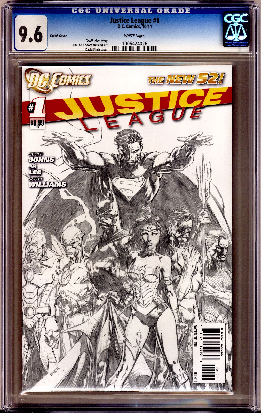 Justice League Vol 1 1 CGC 9.6 (NM+) (2011) Finch Sketch Incentive Variant 
